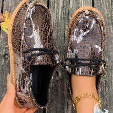 Coffee Sleek Snake Skin Print Lace-up Detail Comfort Loafer Shoes Fiery Red PU Leather Color Block Detail Lace Up Sneakers Wholesale Women Shoes thumbnail-2