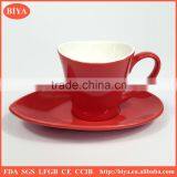 cup saucer Red color stoneware ceramic coffee cup and saucer tea cup custom design porcelain double glazed for promotion