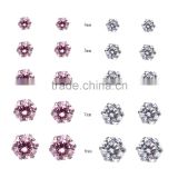 Fantasy Pink+Clear Color Cubic Zirconia 316L Hypoallergenic Stainless Steel Stud Earring Jewelry Earrings Set 10Pairs/Bag