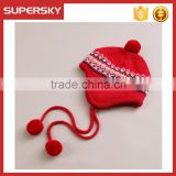 V-32 Pom pom knitting winter baby beanie hat with earflaps crochet winter baby beanie hat