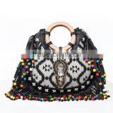 Ethnic Style Wood Bead Strap Multi-color Stripes Cloth Tote Shoulder Bag Handbag Quality Choice thumbnail-1