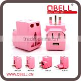 Pink smart universal travel plug with USB charger/electrical plug/adapter