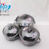 16-20cm 3 Pcs Enamel Casserole With Cover Dark Color Beautiful Decal thumbnail-4