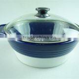 Stock Cheap Ceramics Tureen With Glass Cover Blue Glaze thumbnail-1