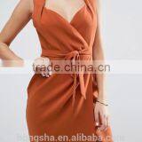 Self-tie Belt Sweetheart Neck Shawl Collar Wrap Dress HSH 6140 thumbnail-4