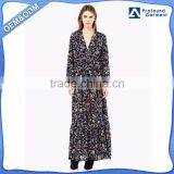 European Style Printed Boutique Long Sleeve Maxi Dress Elastic Waist thumbnail-1