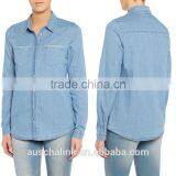 2016 New Arrival Ladies Long Sleeve Blue Denim Shirt OEM Service thumbnail-5