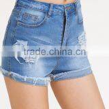 Bleach Wash Ripped Denim Shorts Skinny Stretch Zipper Fly Casual Rock Denim Pants Summer Women Shorts thumbnail-3