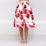 MGOO 2016 Imported OEM Services Red Color Ball Umbrella Skirts For Women Lily Flowers Print Skirt 15145B331 thumbnail-3