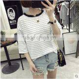 Summer Wear Women's Clothing Contracted Stripe Short Sleeve T-shirt Woman Relaxed Joker thumbnail-1