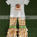 Remake Halloween Cotton Pumpkin Printed Short Sleeve Match Orange Striped Pants Baby Outfit thumbnail-1