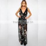 Plunge Open Leg Ladies Jumpsuit Floral Print New Design Clothing thumbnail-2