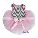 Gray Chevron Crystal Bow Light Pink Tutu Pets Small Dogs Party Dress XS-L thumbnail-1