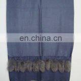 Silk Pashmina Shawls With Genuine Fur Tail thumbnail-1