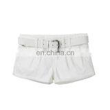 Customized European design lady fashion white demin shorts with blet