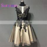 2017 Short Sleeves Scoop Neck Prom Dresses Robe de Soiree Evening Gowns Elegant thumbnail-2
