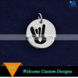 Round Metal Tag With Engraved I Love You Sign Language Symbol, Wholesale Sign Language Charm thumbnail-1