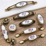 European-style Antique Copper Ceramic Handle Garden Horn Flower Wardrobe Door Drawer Drawer Cabinet Handle thumbnail-5