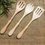 3 Pieces Wooden Cutlery for Kitchen,Contains Slotted Spoon, Spatula and Food Turner,Made of Chinese Cherry