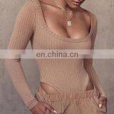 INS Hot Selling Ribbed Long Sleeve Deep Round Neck Bodysuits for Women thumbnail-1