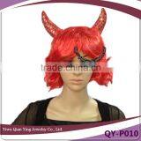 Cheap Short Red Curly Synthetic Halloween Party Hair Wig With ox Horn thumbnail-1