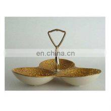 Trendy Designer 3 Compartment Joint Bowl Decorative Gold Plated Metal Bowl / Serving Bowl For Hotel & Restaurant