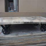 RE-1520 Antique Cafes Frurniture Recycled Elm Coffee Table With Wheels thumbnail-1