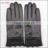 Ladies Sheepskin Leather Hand Gloves With Lace Black thumbnail-1