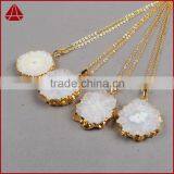 Fashion Druzy Pendant, 18K Gold Plated Opal White Flower Solar Quartz Charm Pendant thumbnail-3