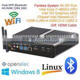 Small Fanless Nettop i7 4500u/4550u/4650u Core HD4400 Graphics Haswell Structure 4K HD Streaming WAKE-ON-LAN 4G RAM 128G MSATA
