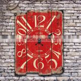 Oblong decorative red color wall clock made of wood