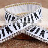 China New Fashion Customized Grosgrain Chain Printed Rhinestone Woven Tape With Hotfix Adhesive thumbnail-1