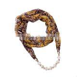 Shabby Chiffon Scarf Necklace Decorated With Pearl Beaded Ornaments Chain