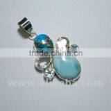 Larimar Copper Mohave Crystal 925 Solid Sterling Silver Pendant, Designer Sterling Silver Gemstone Pendant, Gemstone Pendant thumbnail-1