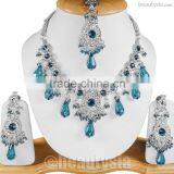 Imitation Jewels Kundan Silver Tone S327 Turquoise Ananya Necklace Set thumbnail-1