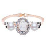 Girls Fashion Alloy Metal Bangle Center Luxury Big Nature Stone Side Black Painted Small Flower Pearl Bangle Bracelets Jewelry thumbnail-1