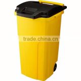 Colorful open top trash can with casters and handle for plastic goods