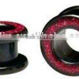 Black PVD Coated Surgical Steel 316L Mysterium Flesh Tunnel With Purple Glitter Inlay Body Jewelry Piercing