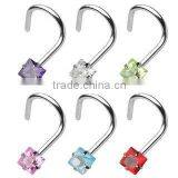 Surgical Steel Nose Screw With 3mm Prong Set Square Gem (18 Gauge) Nose Pin thumbnail-1