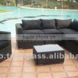 Black L-Sofa Set/Corner Sofa Set by PE Rattan/Wicker/Aluminium Frame 07Pcs