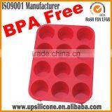 BPA Free Nonstick Red 12 -cup Silicone Baking Pan Silicone Muffin Pan thumbnail-5