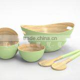 Handmade Bamboo Salad Bowls With New Color, Set Lacquered Bamboo Bowls and Spoons thumbnail-6