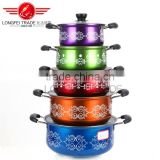 New design 5pcs Colorized Stainless Steel Soup Pot kitchen cookware With Decal