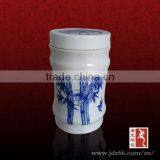 Round Style High Quality Blue and White Porcelain Bamboo Figure Ceramic Vases and Urns for Funeral thumbnail-1