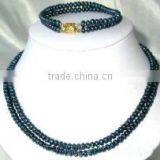 Wholesale 2 Rows 17-18" 6-7mm Dark Blue Pearls Necklace & Bracelet Set thumbnail-1