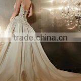 New Backless Satin Beaded Champagne Colored Bridesmaid Dresses thumbnail-3