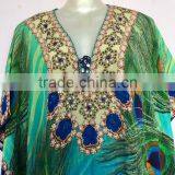 DIGITAL Print Viscose Crepe Crystal Embellish Kaftan CAFTAN Tunic Poncho Blouse thumbnail-3