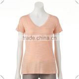 China Manufactory Custom Logo Print women's fashion design V-neck Short sleeves Rayon/spandex Essential Tee