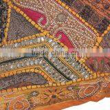 Yellow Decorative Large Euro Pillow Sham - Beaded Indian Patchwork Accent Cushion Cover ~ 26 Inch thumbnail-3