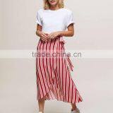 New Fashion Side Tie Red and White Striped Long Wrap Skirt for Girl thumbnail-4
